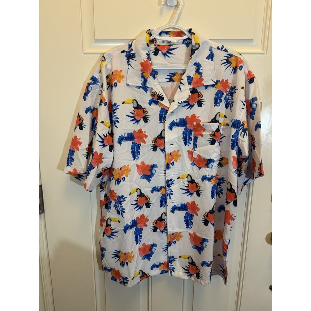Aptro Men’s Beach Hawaiian Tucan Floral Shirt Size Xl